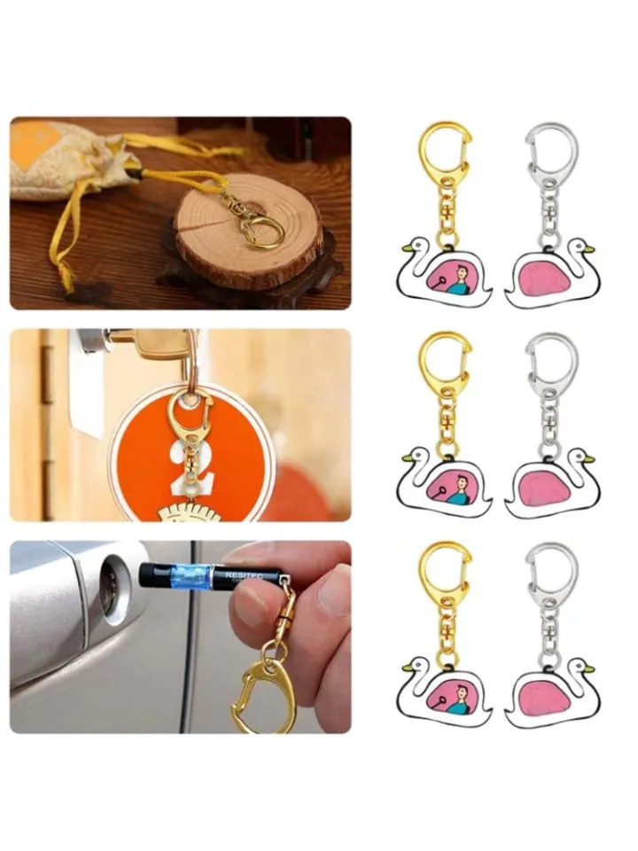 10 Pcs Key Ring with Chain D Snap Hook Split Keychain Metal Key Ring  Hardware with 8mm Open Jump Ring and Connector