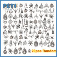 PETIHOME 20pcs Random ทำเครื่องประดับ สร้อยข้อมือ โลหะ ฟักทอง แมงมุม เครื่องรางฮาโลวีน กะโหลกศีรษะ โครงกระดูก จี้