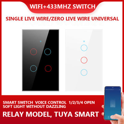 1/2/3/4 Gang TUYA WiFi + 433MHZ ปุ่มติดผนังหลอดไฟบ้านสวิตช์สมาร์ททัชสำหรับ Alexa และ Go-Ogle Home Assistant.