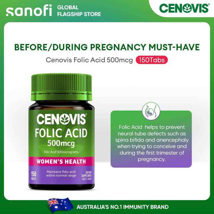 Cenovis Folic Acid 500mcg 150 Tablets Helps Prevent Neural Tube Defects