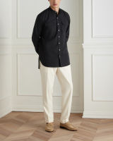 WARDROBE MINISTRY - เสื้อเชิ้ตคอจีน The Garden Band-Collar Selvedge Denim Shirt in Charcoal