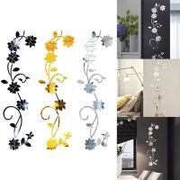 3D Mirror Wall Sticker Flower Art Removable Acrylic Mural Decal Home Room Decor Gold Silver Black Bedroom Bathroom Decoration Wall Stickers  Decals