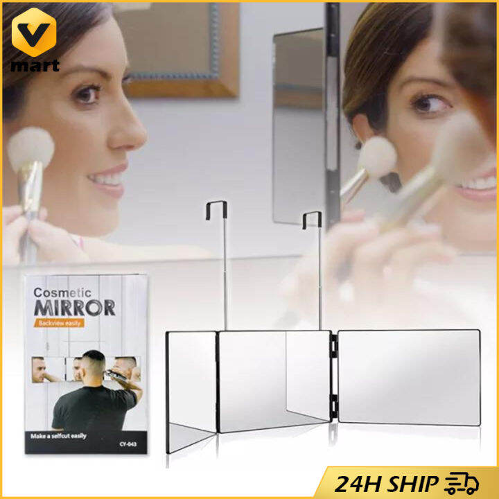 3 Way Mirror - Real Glass | Trifold Mirror For Self Hair Cutting & Styling  Telescopic Hook Type Multi-Faceted Vanity Mirror Portable Hanging Three- Sided Folding Rearview Vanity Mirror 3Way Trifold-Mirror | Lazada