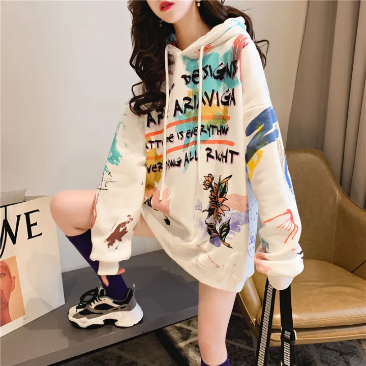 Women Hoodie Sweatshirt Korean Style Cartoon Print Sweater Fashion Ins  Loose Large Size Long Sleeve Hoodie Sweatshirt 2020 New | Lazada Singapore