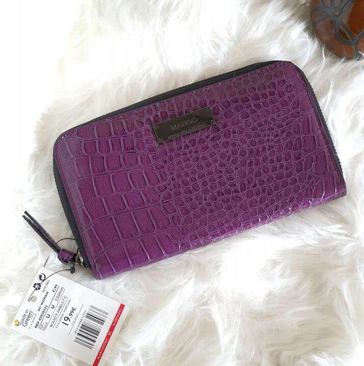 Mango croc effect zipper purse hot sale