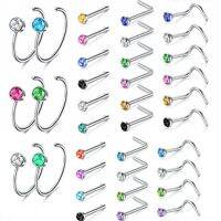 5/10/20PCS Stainless Steel L Shape Nose Stud Set 20G Crystal Nose Ring Hoop Set Indian Crystal Nose Stud Bulk Piercing Nariz Lot