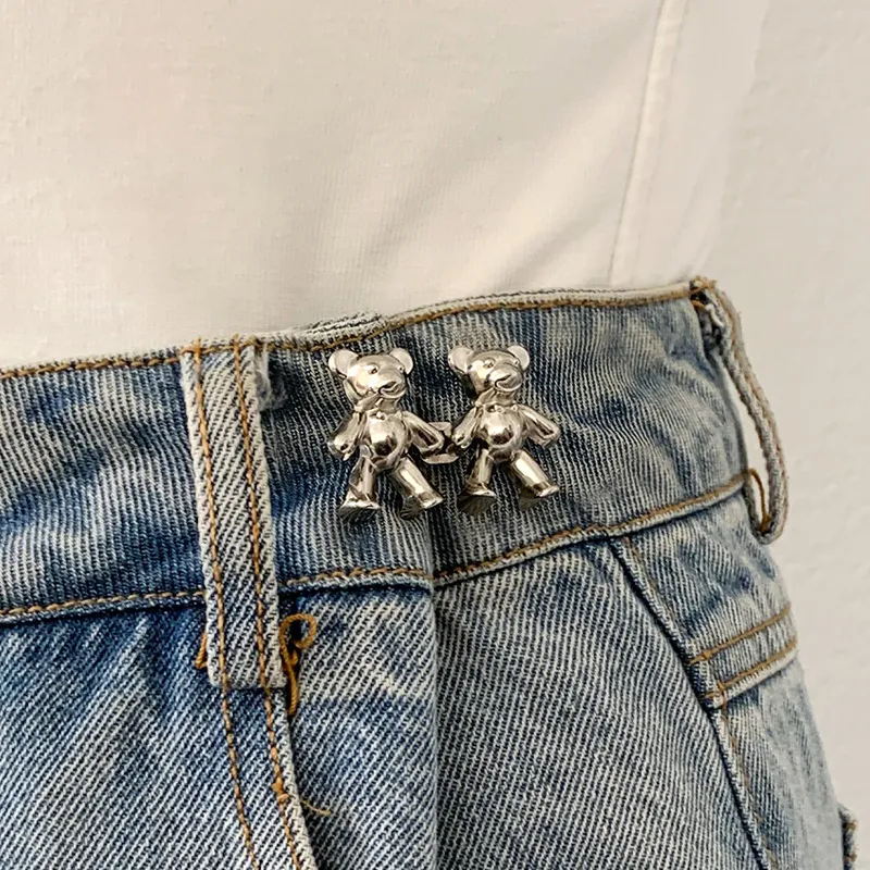 2Pcs Bear Shaped Adjustable Jean Button Waist Buckle Snap Pants Buckle  Extender Replacement Jeans Button Attacher