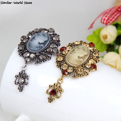 1PC Vintage Gothic Style Rhinestone Crystal Cameo Beauty Head Brooches For Women Brooch Pin Anquite Assorted Bouquet