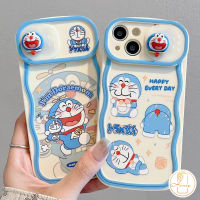 เคสโทรศัพท์ตุ๊กตา3D การ์ตูนโดราเอมอนน่ารักใช้งานร่วมกับ iPhone 7Plus 11 14 13 12 Pro Max XR 7 8 6 6S Plus X XS Max เลนส์กล้องถ่ายรูปหน้าต่างแบบดึงและแบบสร้างสรรค์