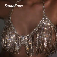Stonefans y Tassel Body Chain Rhinestone Bra Harness for Women Luxury Crystal Lingerie Bikini Jewelry Chest Body Jewelry