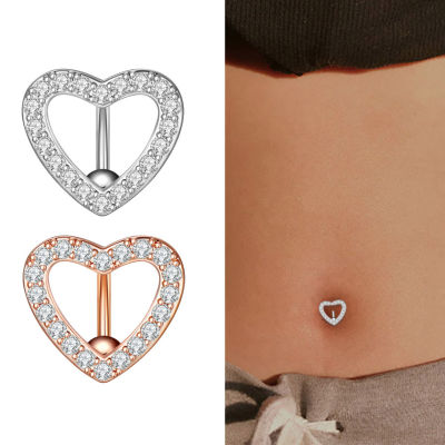 1 PCS Heart Belly ปุ่มแหวนสะดือเจาะแหวน Cubic Zirconia Drop Dangle Cooper Belly ปุ่มเจาะแหวนสแตนเลสเจาะสำหรับบาร์ปาร์ตี้