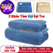 Bộ 2 khăn tắm gội bamboo cao cấp màu xanh kt 120x60cm + 75x35cm, khăn đẹp