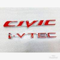 โลโก้ civic ivtec เหล็กสีแดงขอบเงิน2 ชิ้น