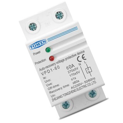 TOMZN 230V Din Rail Automatic Recovery Reconnect over Voltage and Under Voltage Protective Device Protection Relay