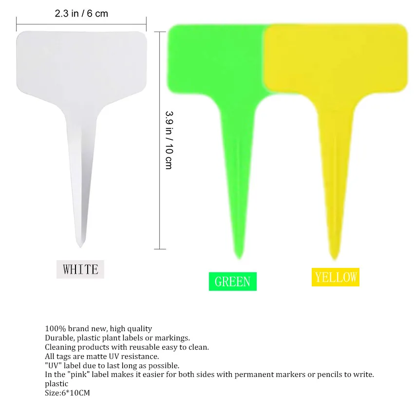 100 Pcs Thick Yellow Plastic Plant Labels T Type Garden Markers