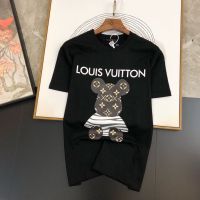 2022 Summer New Style L1V Mens Short-Sleeved Korean Version Street Wear Loose Bear Letter Printed Top t-Shirt Collar Label+Tag