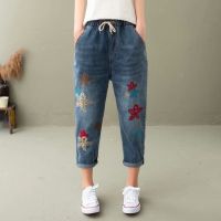 M-3XL Jeans floral embroidery Women fashion Denim pants cropped jeans