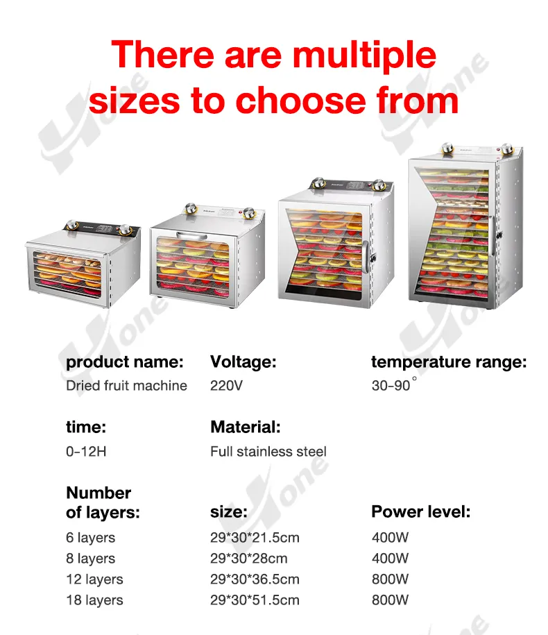 8/12-layers Food Dehydrator Commercial Home Dual-use Food Dryer Stainless  Steel Fruit Vegetable Drying Machine 220V/50HZ 1000W
