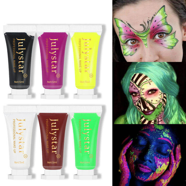 body-art-paint-cream-เทศกาลเรืองแสงฮาโลวีนคอสเพลย์แต่งหน้าเด็ก-face-paint-uv-light-ภาพวาดสีเขียวสีเหลืองสีม่วง-black