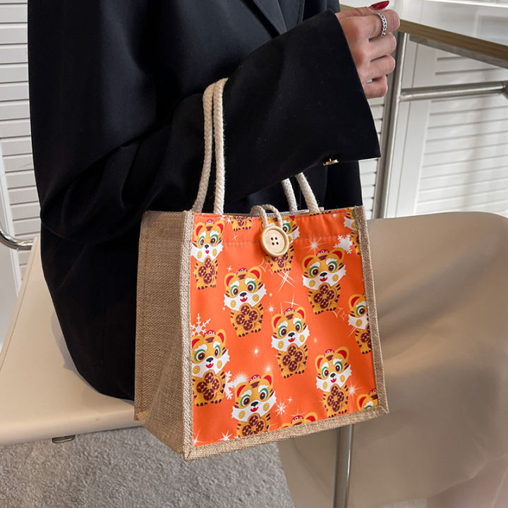 cartoon-burlap-handbag-female-cute-tiger-year-creative-lunch-bag-student-class-hand-carrying-fashion-lunch-box-bag