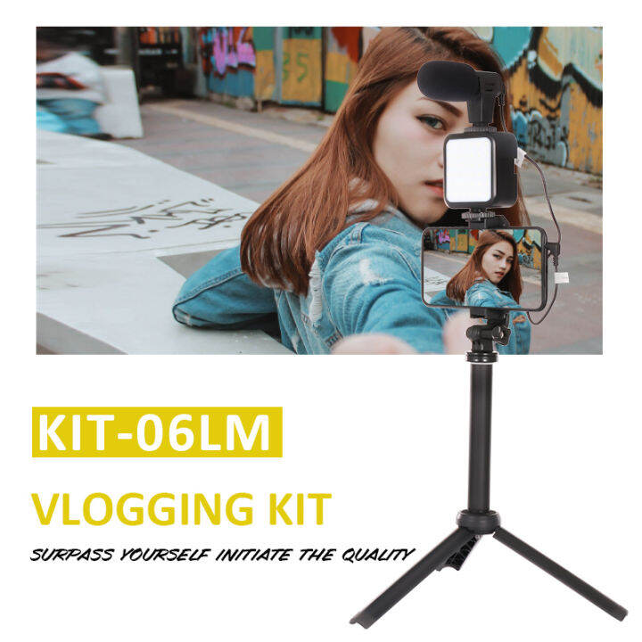 With Fill Light Selfie Stick With Microphone Black Live Video Tripod