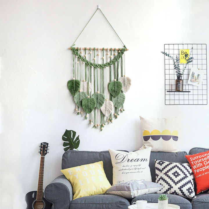 leaf-macrame-tapestry-boho-nordic-แขวนผนังตกแต่งบ้านงานแต่งงานขนาดเล็กเด็กบ้านห้องนั่งเล่นงานแต่งงาน-decoration