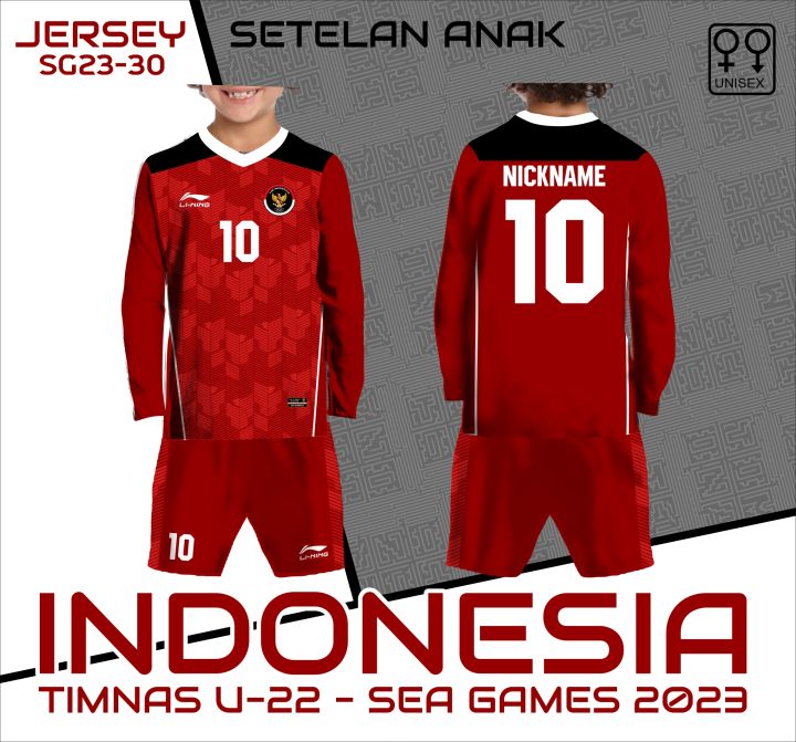 Set jersey celana timnas indonesia anak baju bola juara sea games 2023