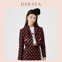 [DISAYA] - Heart Jacquard Cropped Jacket เสื้อแจ็คเก็ตครอปผ้าแจ็คการ์ดดีเทลหัวใจ