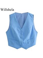 ☂☏✧ Willshela Fashion Breasted Waistcoats Sleeveless Jackets V-Neck Female