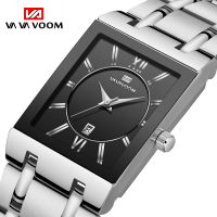 2021New Fashion Business Men Watches Rectangular Design Black Surface Silver Belt Stainless Steel Waterproof Calendar Men Watch