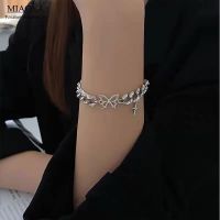 MIAOYA Fashion Jewelry Shop สร้อยคอรูปผีเสื้อพังค์สำหรับผู้หญิงสร้อยข้อมือโลหะสำหรับนักเรียนของขวัญปีใหม่