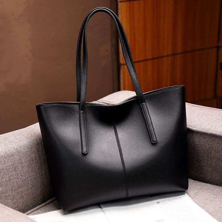 กระเป๋าหนังแท้สำหรับสุภาพสตรีความจุสูง-2023-ใหม่ไหล่เดียว-commuter-tote-กระเป๋าผู้หญิงพรีเมี่ยมความรู้สึกร้อยกระเป๋าถือกระเป๋าขนาดใหญ่