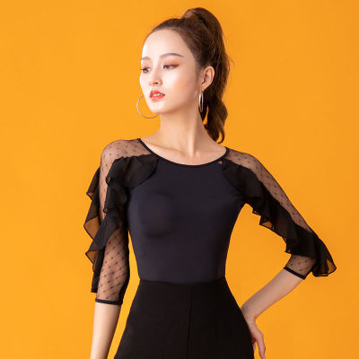 Ballroom Modern Ruffle O-neck Sexy Latin dance clothes top for womenfemale,Fashion Practice Costume performance wear YU0504