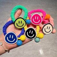 2022 Korea Cartoon Cute Acrylic Smiling Face Elastic Hair Band For Girl Bright Color Pink Round Kawaii Ponytail Ties Rope Gift