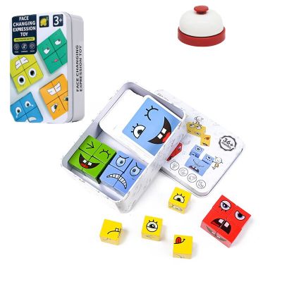 Cartoon Figure Building Block 3D Cube Face Change Board Game Wood Puzzle Models Children Speed Of Reaction Manual learning Toys
