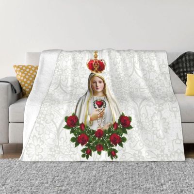 【CW】☾﹍  Our Of Mary Blanket Fleece Portugal Rosary Catholic Throw Blankets for Bedroom Sofa Bedspreads