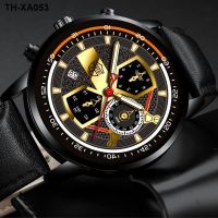 Fashion of mens leather luminous calendar watch men false eye quartz wrist students