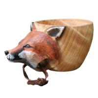 NEW Rubber Wooden Water Cup Raccoon Wolf Fox Boar Deer Fish Head 3D Stereo Mark Cup Water Cup Hand Carved Animal Head Cup