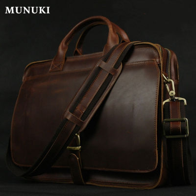 MUNUKI กระเป๋าใส่เอกสารหนังแท้สำหรับผู้ชาย,กระเป๋าหนังแท้หรูหรากระเป๋าใส่เอกสารกระเป๋าหนังกระเป๋าใส่แล็ปท็อปกระเป๋าเอกสารขนาด14นิ้วกระเป๋าทำงานกระเป๋าไฟล์กระเป๋าโท้ทกระเป๋าใส่เอกสารสะพายไหล่กระเป๋าถือ M019