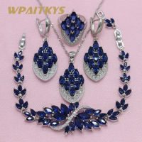 Royal Blue Multicolor Cubic Zirconia Silver Color Jewelry Sets For Women Earrings Necklace Pendant Ring Bracelet Free Gift Boxs