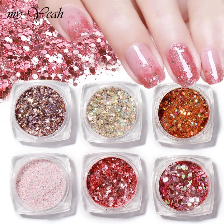 myyeah 6 Boxes/Set Rose Red Series Nail Art Glitter Flakes Colorful Hexagon  Sparkly Shiny Irregular Sequins Powder Manicure Tools | Lazada Singapore