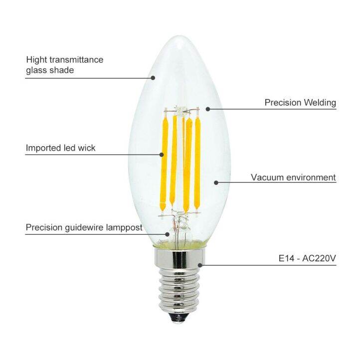 หรี่แสงได้2w-4w-6w-e14วินเทจย้อนยุคเปลวเทียนหลอดไส้นำหลอดไฟเอดิสันประหยัดพลังงานโคมไฟกำลังสูง