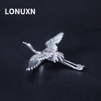 High Quality 925 Sterling Silver Flying Crane Brooch for Women Ethnic Style Handmade Female Brooches Fine Jewelry Vintage 37mm