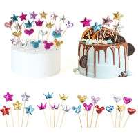 5PCs Love Happy Birthday Cake Toppers Crown Stars Cupcake Topper Flags for Wedding Kids Birthday Party Supplies Cake Decoration