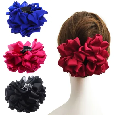 New Large Silk Flower Bow Hair Claw Jaw Clips For Women Hair Clamps Girls 39; Wedding Barrettes Hair Accessories