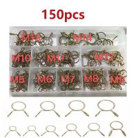 150pcs Boxed Color-Plated Galvanized Steel Wire Elastic Strong Clamp 5-14mm Combination Hose Tubing Spring Clip Kit Tube Clamps