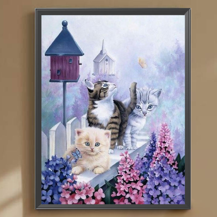 ชุดแมวภาพวาดเพชรเจาะเต็มรอบ-diy-5d-ศิลปะหัตถกรรมตกแต่งบ้าน