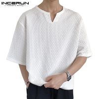 ¤☢✚ INCERUN Men Fashion V Collar Short Sleeve Solid Color Overiszed T-shirt