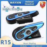 【LZ】□❃∏  WAYXIN-Motocicleta Capacete Headset Bluetooth Interfone 2 Riders Interphone 1200m Rádio FM Partilha de música R15