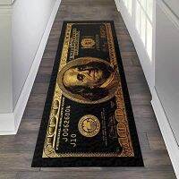 【SALES】 Black Gold 100 Dollar Bill Money Kitchen Floor Mat Home Entrance Doormat Corridor Balcony Long Rugs Bedroom Bedside Foot Pad